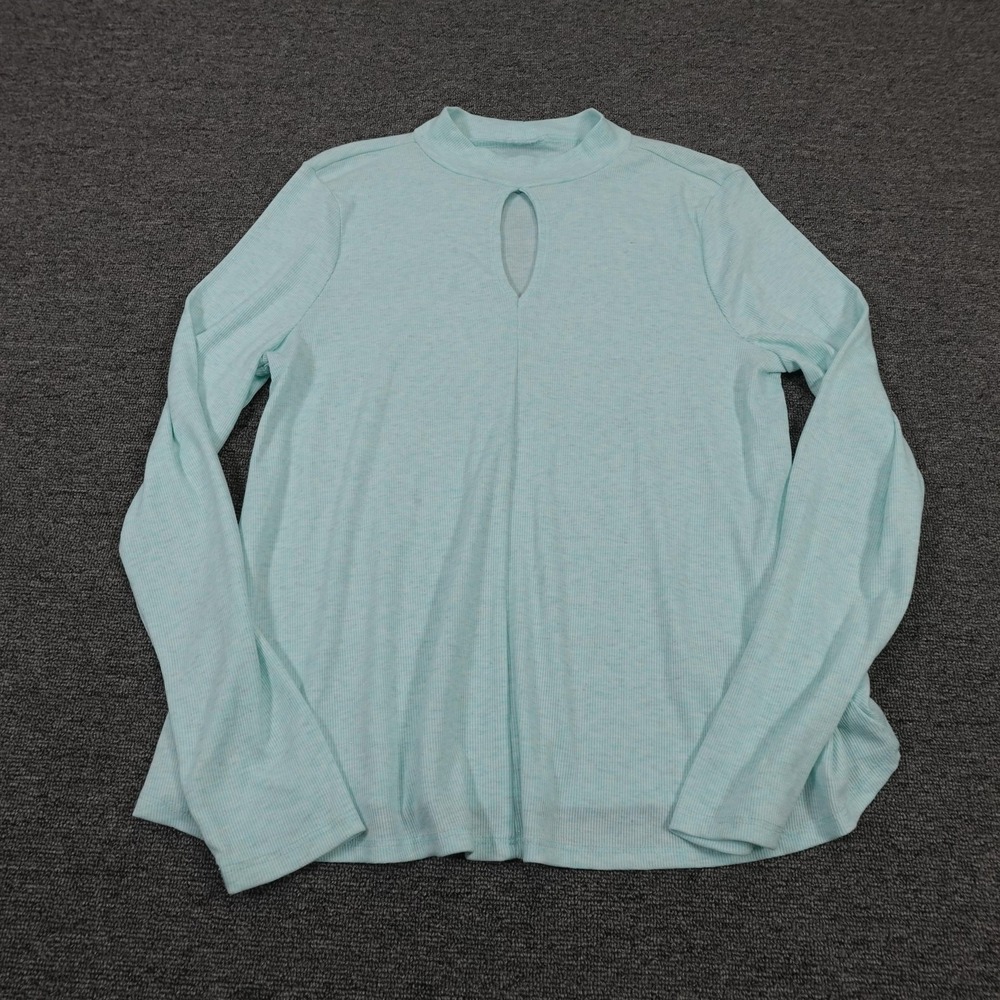 SO Shirt Juniors Large Blue Mock Neck Keyhole Long Sleeve‎ Stretch Top Jersey